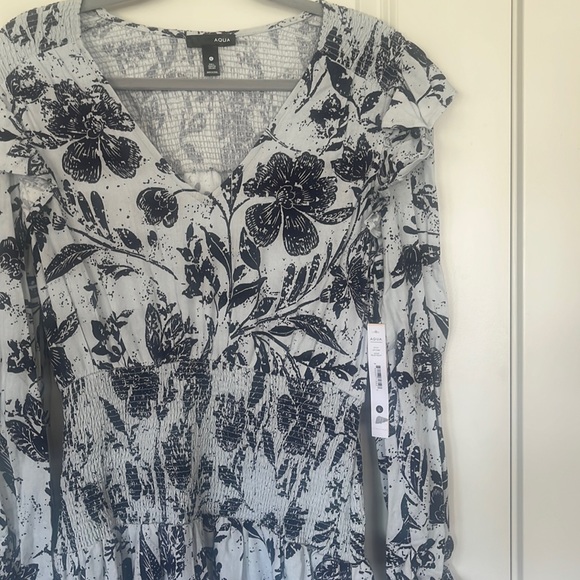 NWT Aqua Blue Linen Blend Smocked Daytime Midi Dress.  Gorgeous Sizes L, XL - Picture 7 of 7